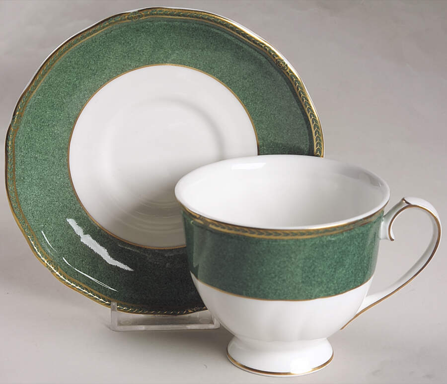 Crown Emerald Footed Cup & Saucer Set by Wedgwood-1