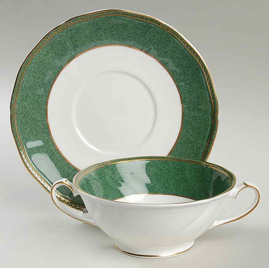 Crown Emerald Footed Cream Soup Bowl & Saucer Set by Wedgwood-1