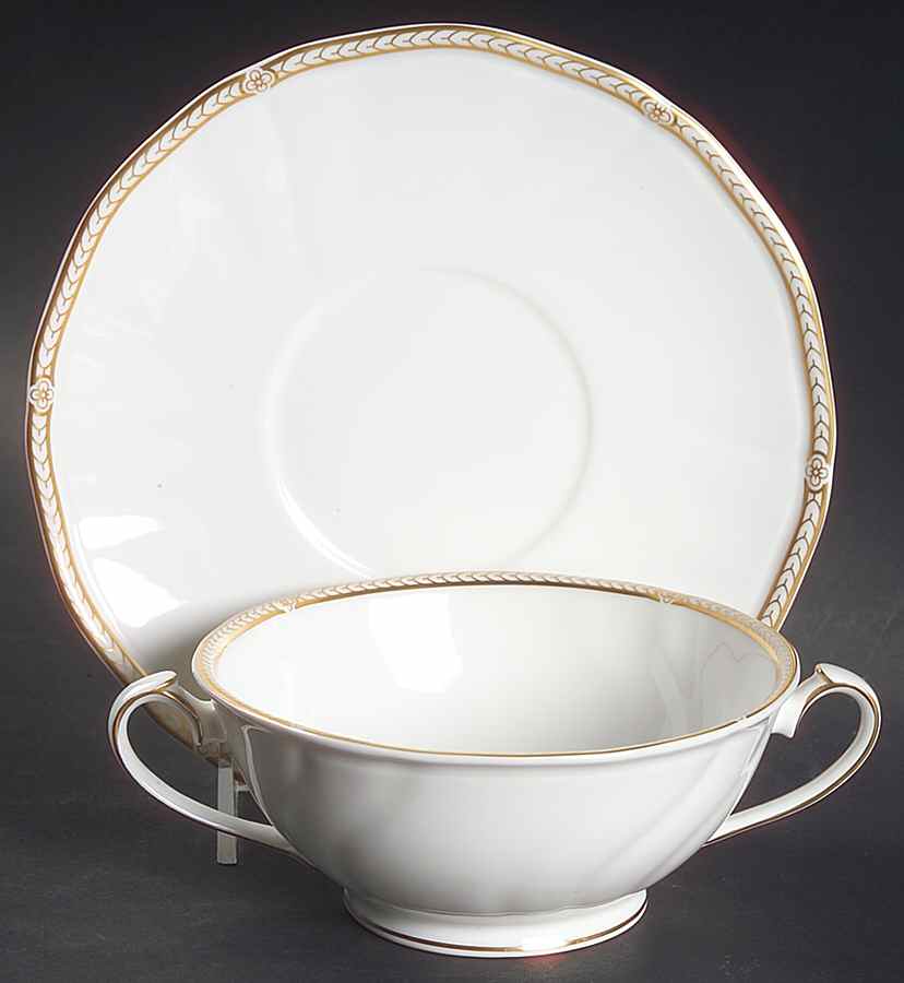 Crown Gold (England) Footed Cream Soup Bowl & Saucer Set by Wedgwood-1