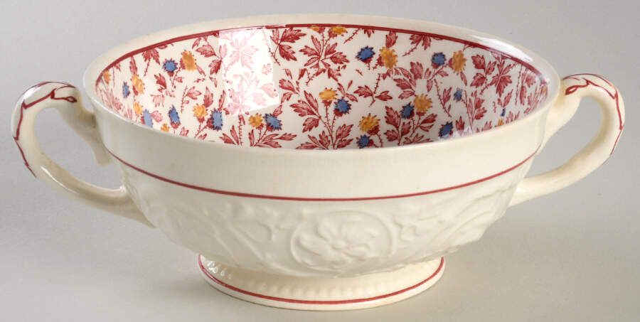 Crimson Pompadour Footed Cream Soup Bowl by Wedgwood-1