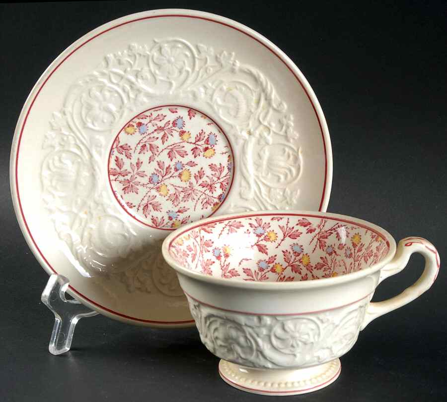 Crimson Pompadour Footed Cup & Saucer Set by Wedgwood-1
