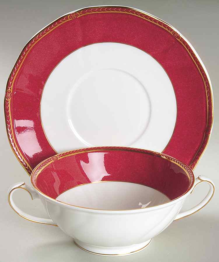Crown Ruby Footed Cream Soup Bowl & Saucer Set by Wedgwood-1