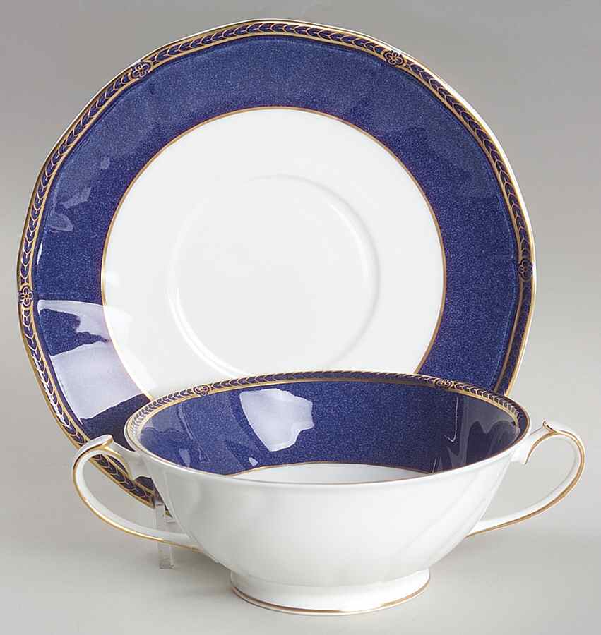 Crown Sapphire (England) Footed Cream Soup Bowl & Saucer Set by Wedgwood-1