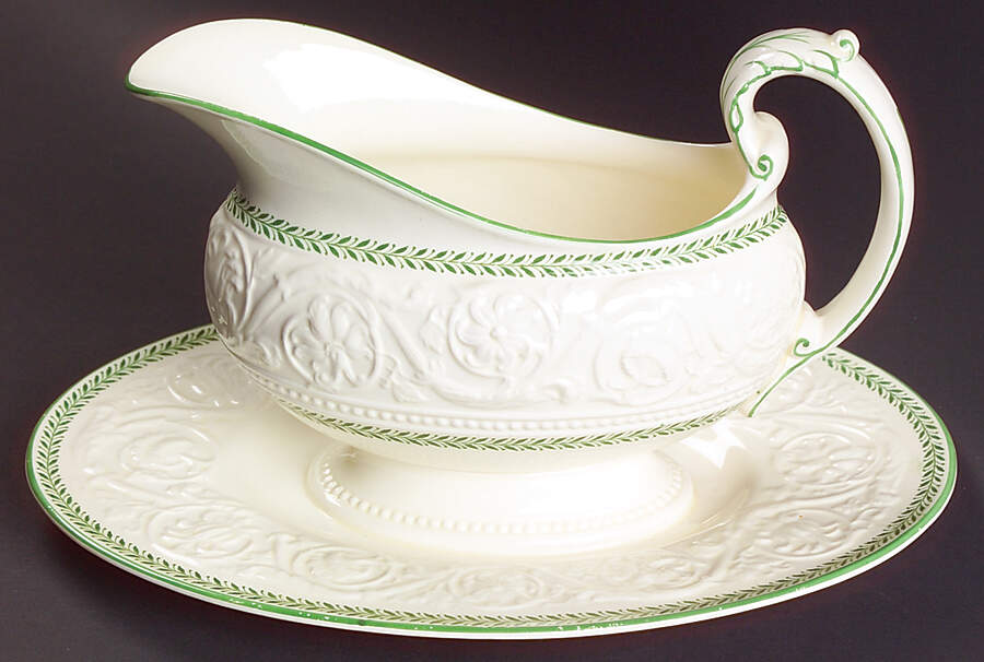 Curzon Bead Gravy Boat with Attached Underplate by Wedgwood-1