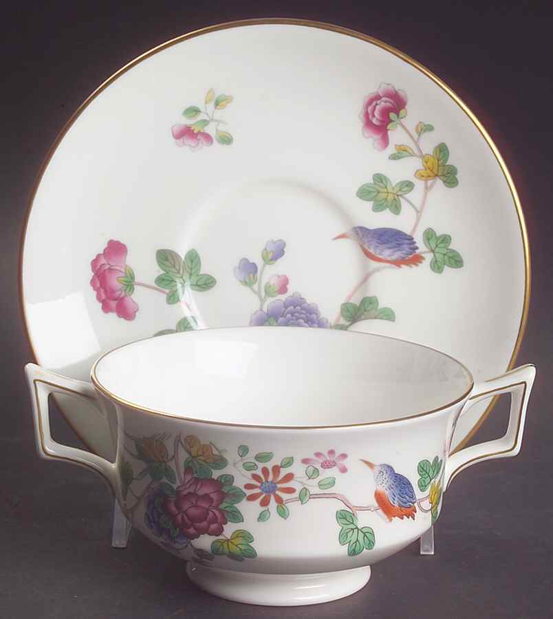 Cuckoo Footed Cream Soup Bowl & Saucer Set by Wedgwood-1