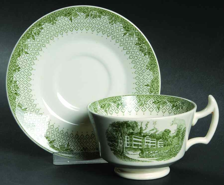 Dartmouth College Green (Gadroon Edge) Footed Cup & Saucer Set by Wedgwood-1