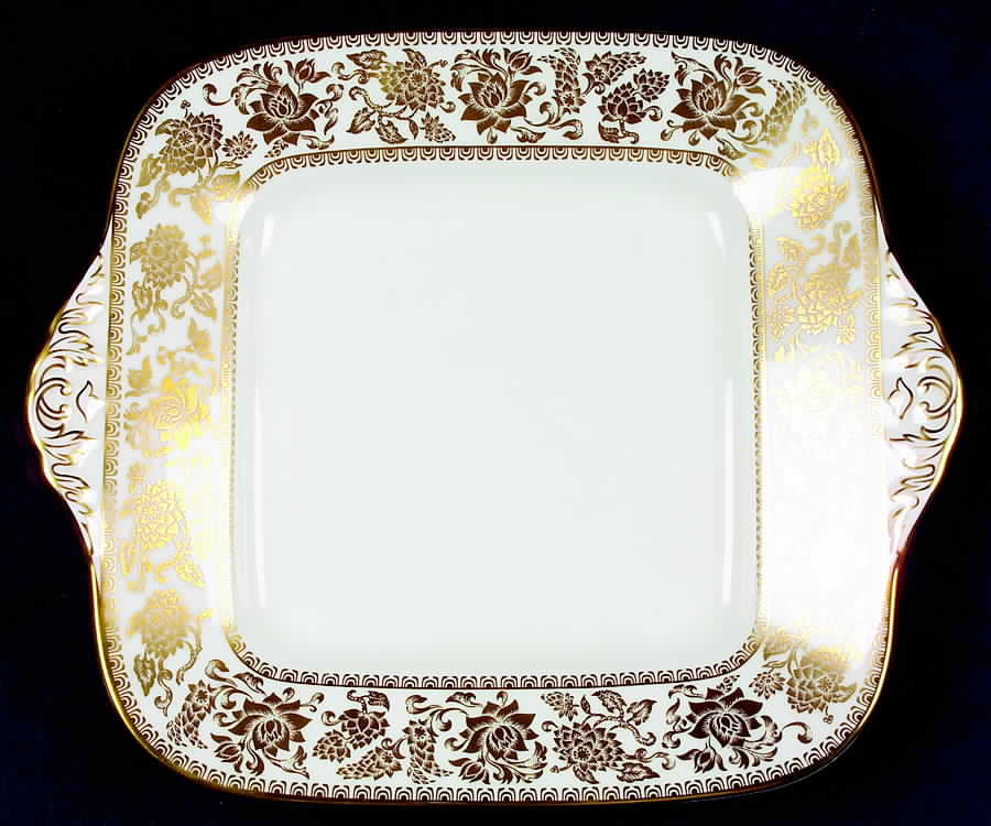 Damask Gold Square Handled Cake Plate by Wedgwood-1
