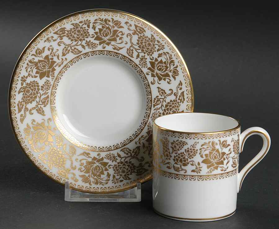 Damask Gold Bond Shape Demitasse Cup and Saucer Set by Wedgwood-1
