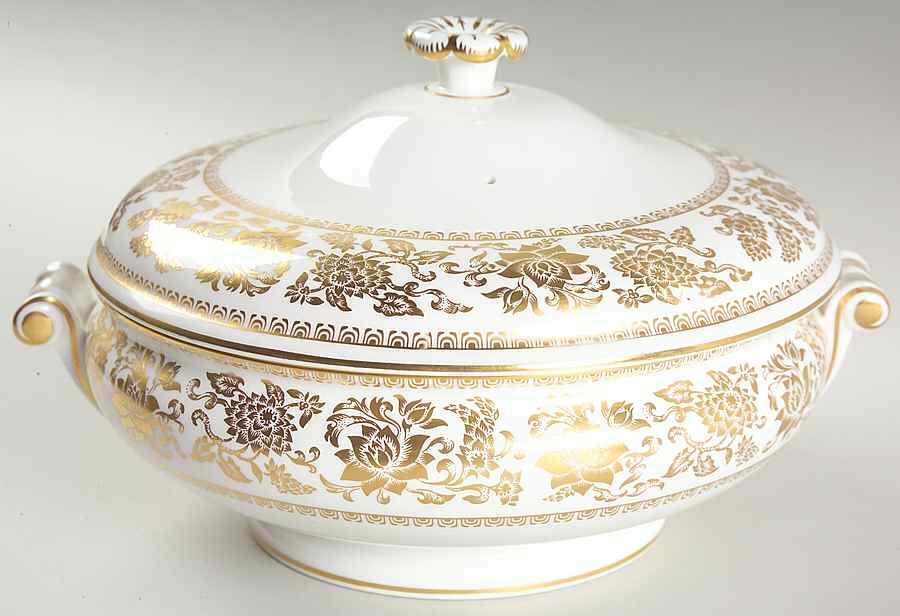 Damask Gold Round Covered Vegetable by Wedgwood-1