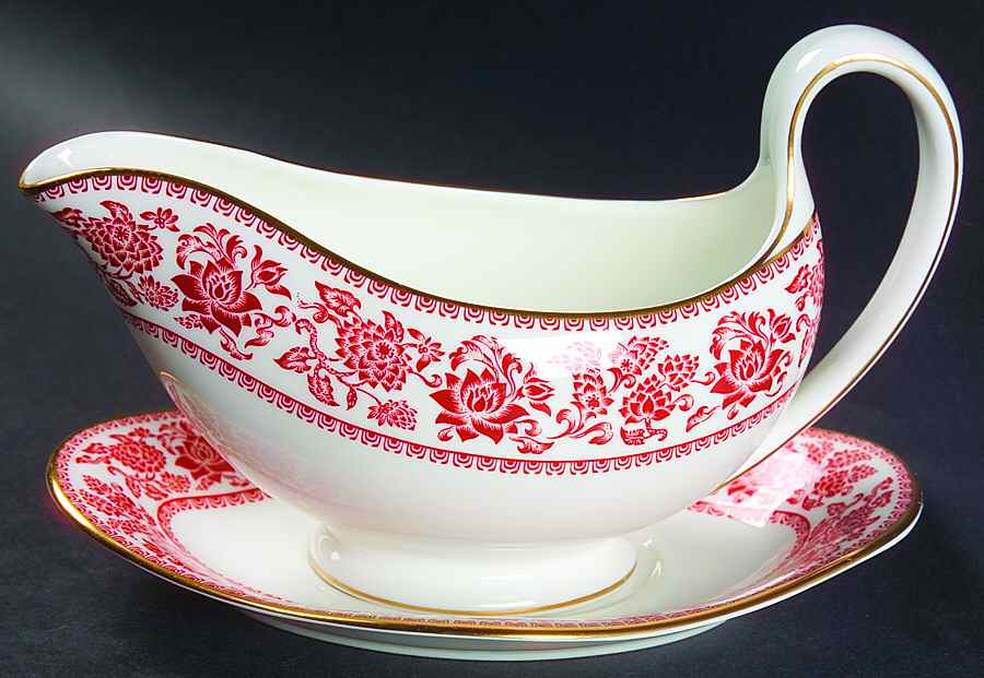 Damask Red Gravy Boat & Underplate by Wedgwood-1