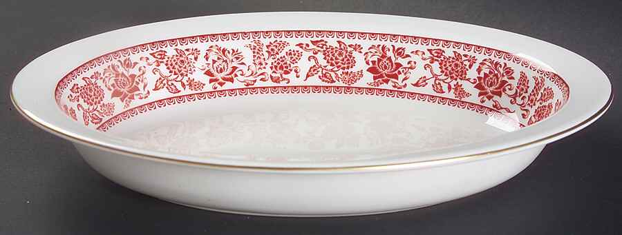Damask Red 10" Oval Vegetable Bowl by Wedgwood-1