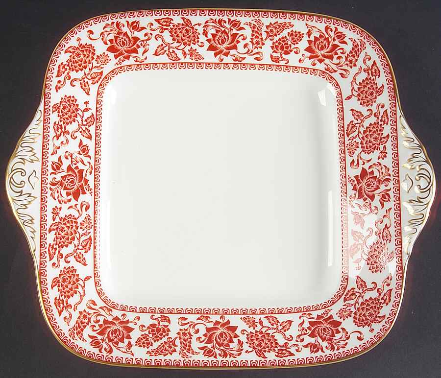Damask Red Square Handled Cake Plate by Wedgwood-1