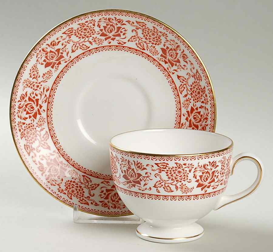 Damask Red Footed Cup & Saucer Set by Wedgwood-1