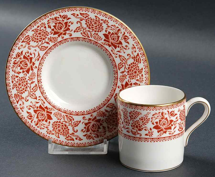 Damask Red Bond Shape Demitasse Cup and Saucer Set by Wedgwood-1