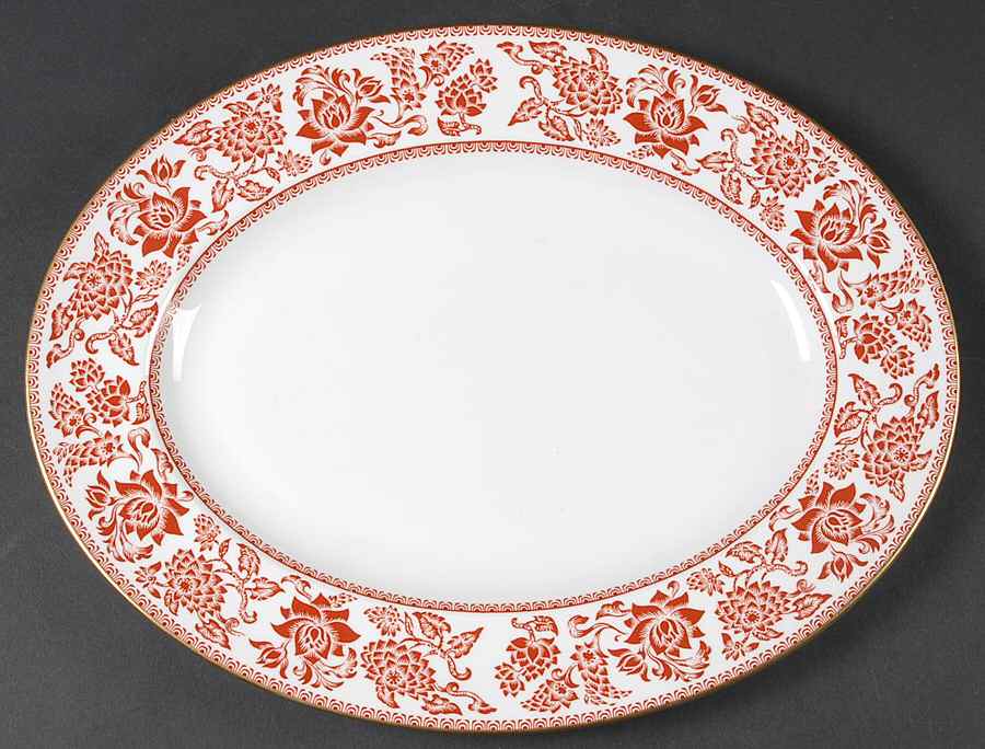 Damask Red 13" Oval Serving Platter by Wedgwood-1