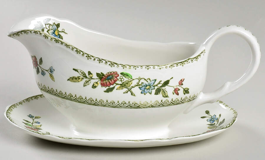 Davenport Green Multicolor Gravy Boat with Attached Underplate by Wedgwood-1