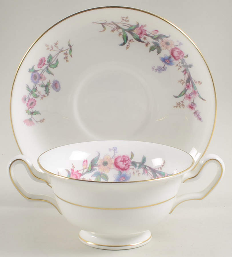 Devon Sprays Footed Cream Soup Bowl & Saucer Set by Wedgwood-1