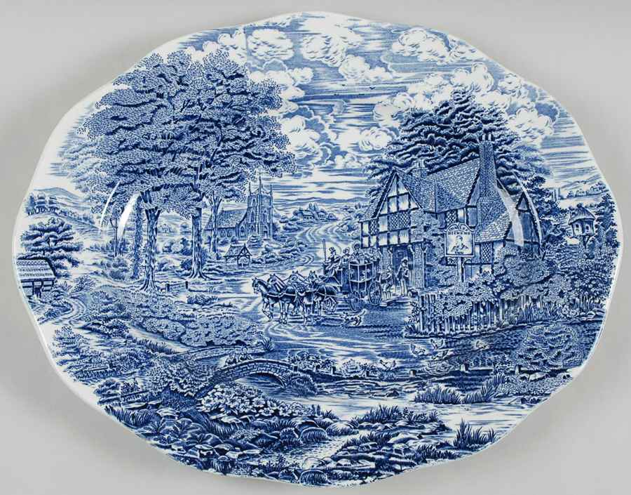 Dickens Coaching Days Blue 16" Oval Serving Platter by Wedgwood-1