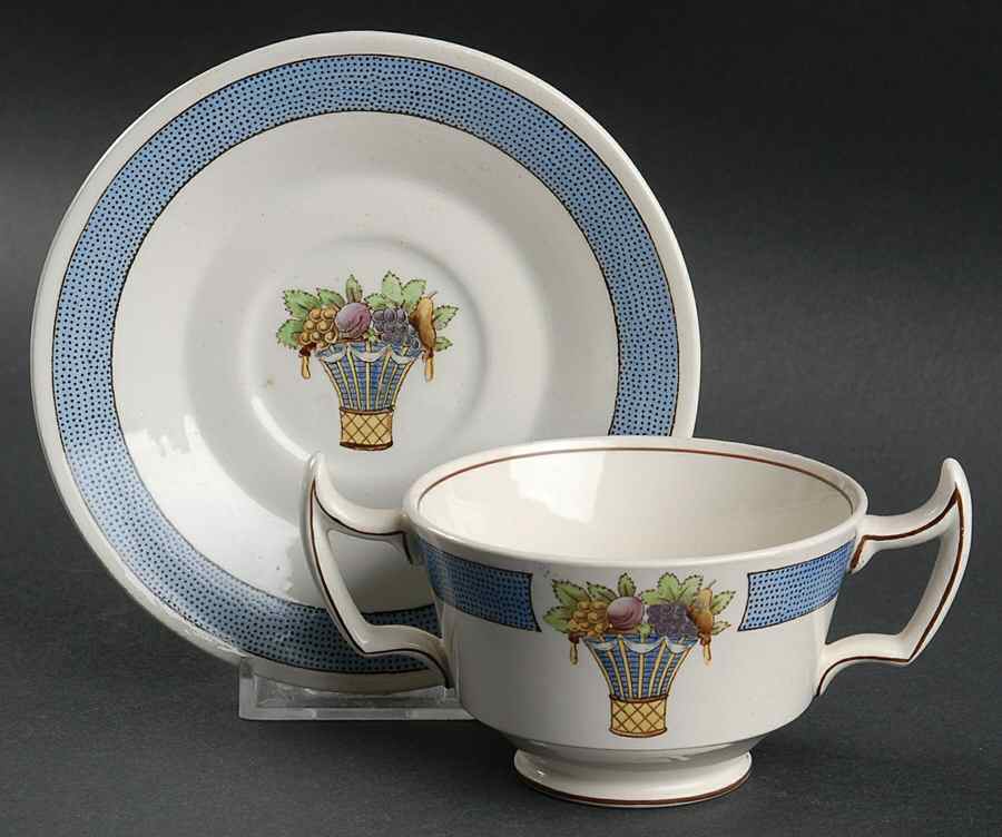 Directoire (Blue Band, Smooth) Footed Bouillon Cup & Saucer by Wedgwood-1