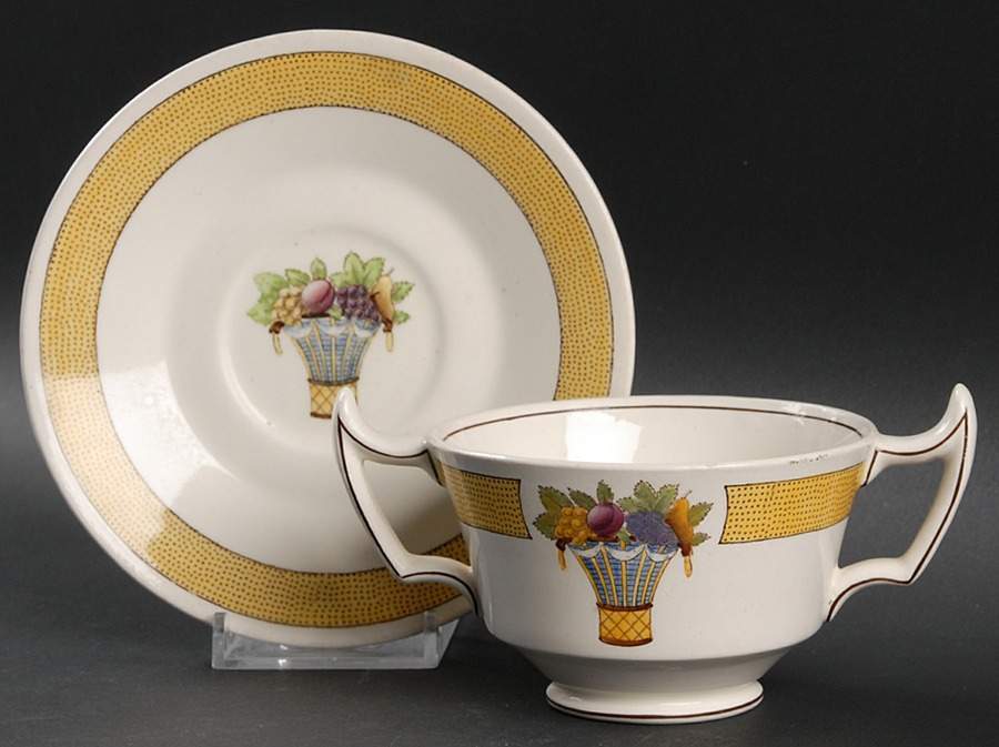 Directoire (Yellow Band, Smooth) Footed Bouillon Cup & Saucer by Wedgwood-1