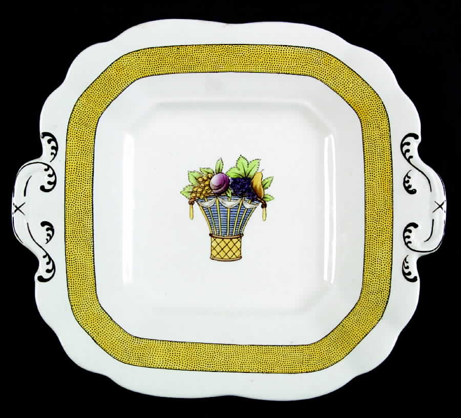 Directoire (Yellow Band, Smooth) Square Handled Cake Plate by Wedgwood-1