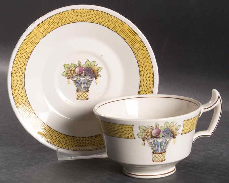 Directoire (Yellow Band, Smooth) Footed Cup & Saucer Set by Wedgwood-1