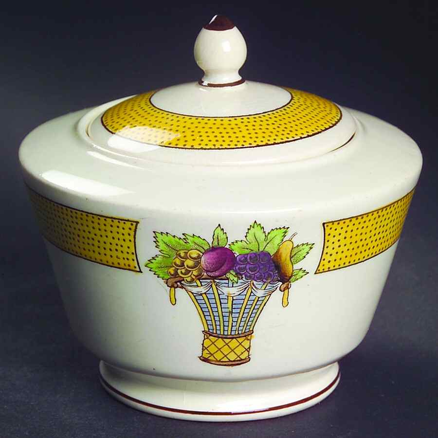 Directoire (Yellow Band, Smooth) Mini Sugar Bowl & Lid by Wedgwood-1