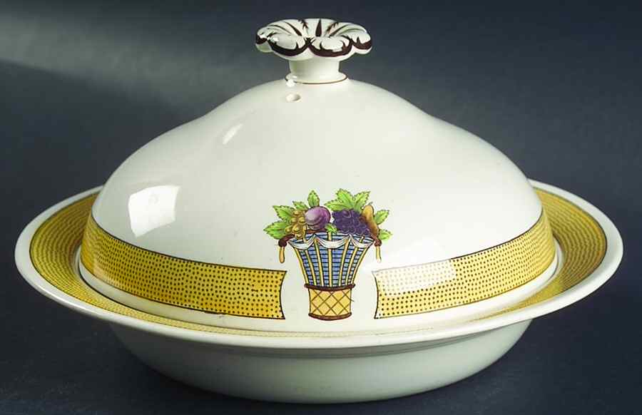 Directoire (Yellow Band, Smooth) Muffin Dish & Lid by Wedgwood-1