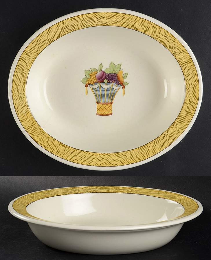 Directoire (Yellow Band, Smooth) 8" Oval Vegetable Bowl by Wedgwood-1