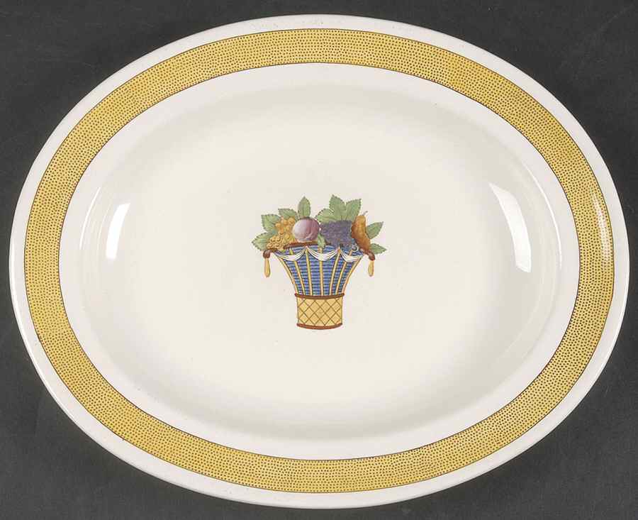 Directoire (Yellow Band, Smooth) 10" Oval Serving Platter by Wedgwood-1