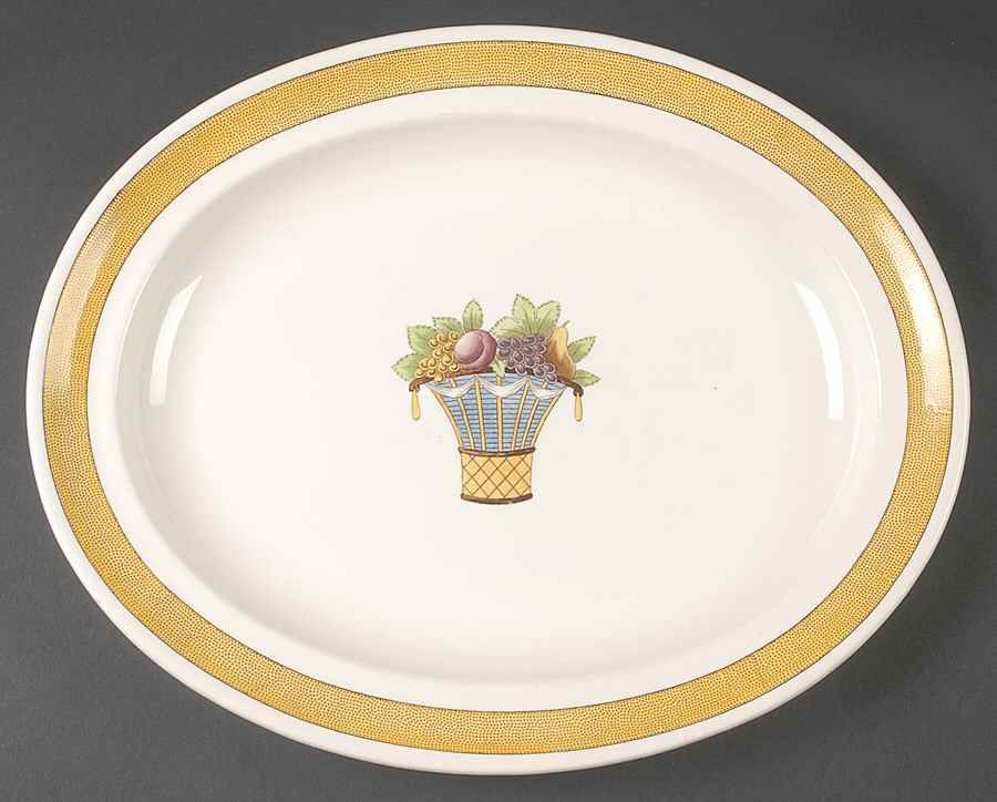 Directoire (Yellow Band, Smooth) 14" Oval Serving Platter by Wedgwood-1