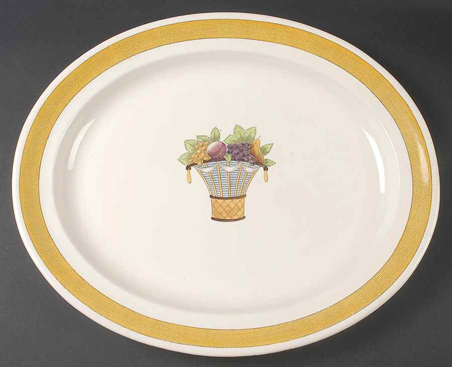 Directoire (Yellow Band, Smooth) 16" Oval Serving Platter by Wedgwood-1