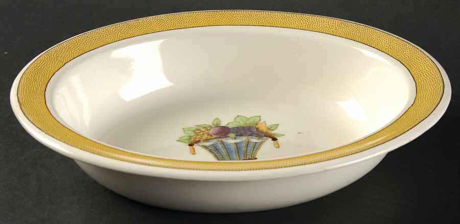 Directoire (Yellow Band, Smooth) 9" Oval Vegetable Bowl by Wedgwood-1