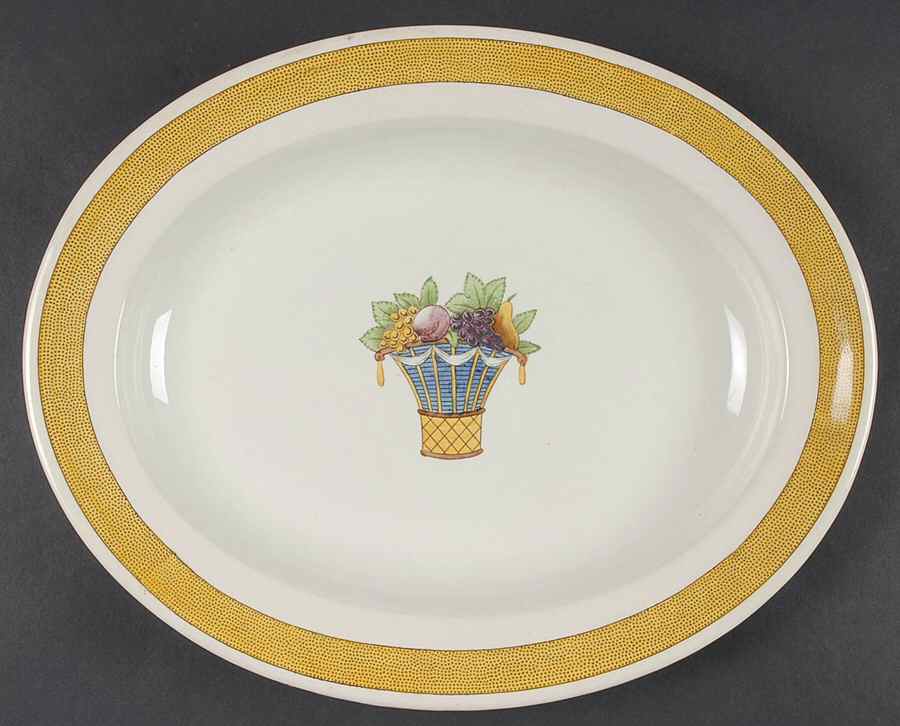 Directoire (Yellow Band, Smooth) 12" Oval Serving Platter by Wedgwood-1