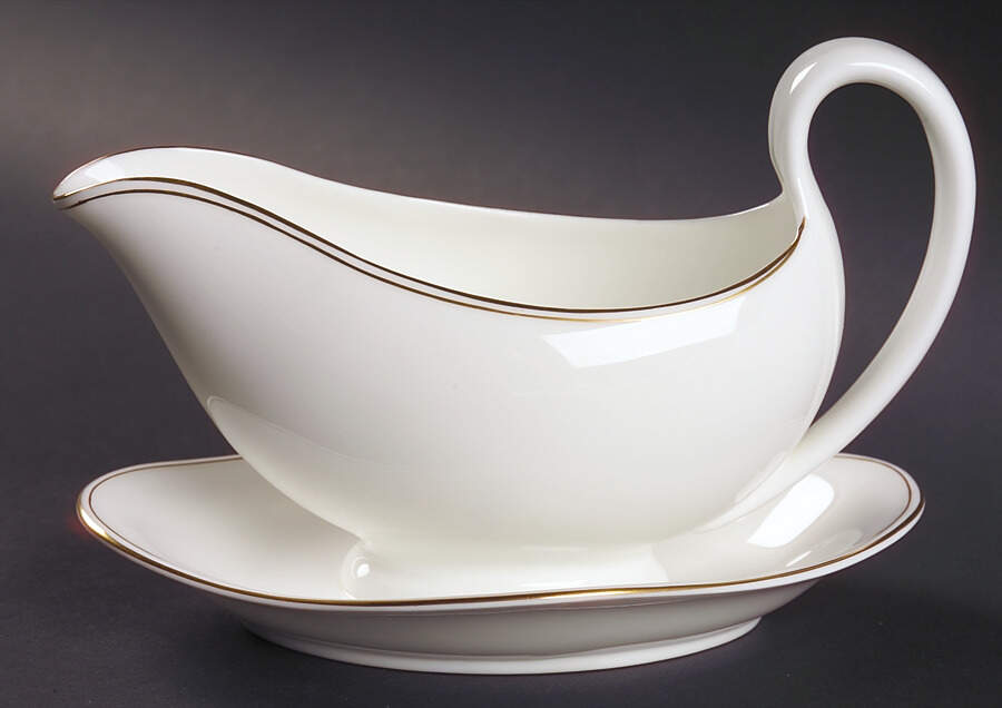 Doric (Gold Trim) Gravy Boat with Attached Underplate by Wedgwood-1