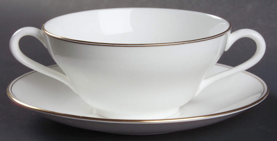 Doric (Gold Trim) Flat Cream Soup Bowl & Saucer Set by Wedgwood-1