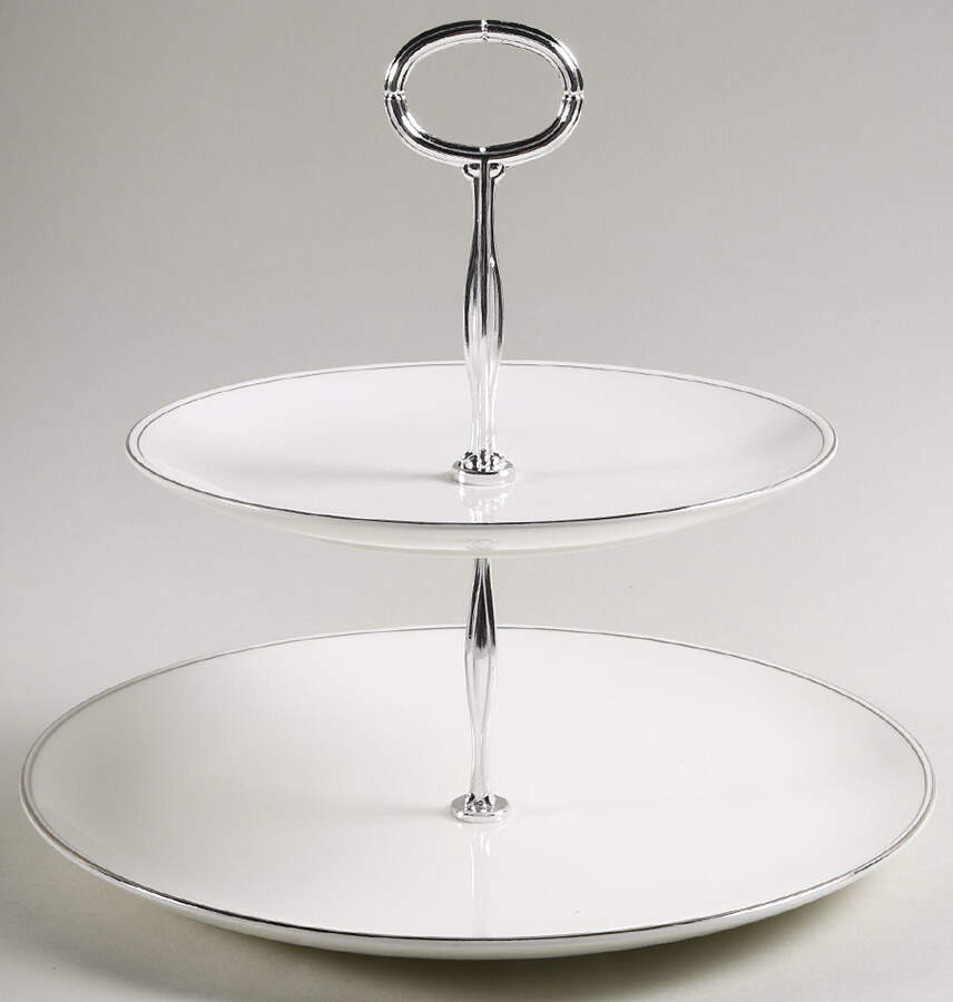 Doric (Platinum Trim) 6 5/8"-10"  2 Tiered Serving Tray (Dp, Sp) HC by Wedgwood-1