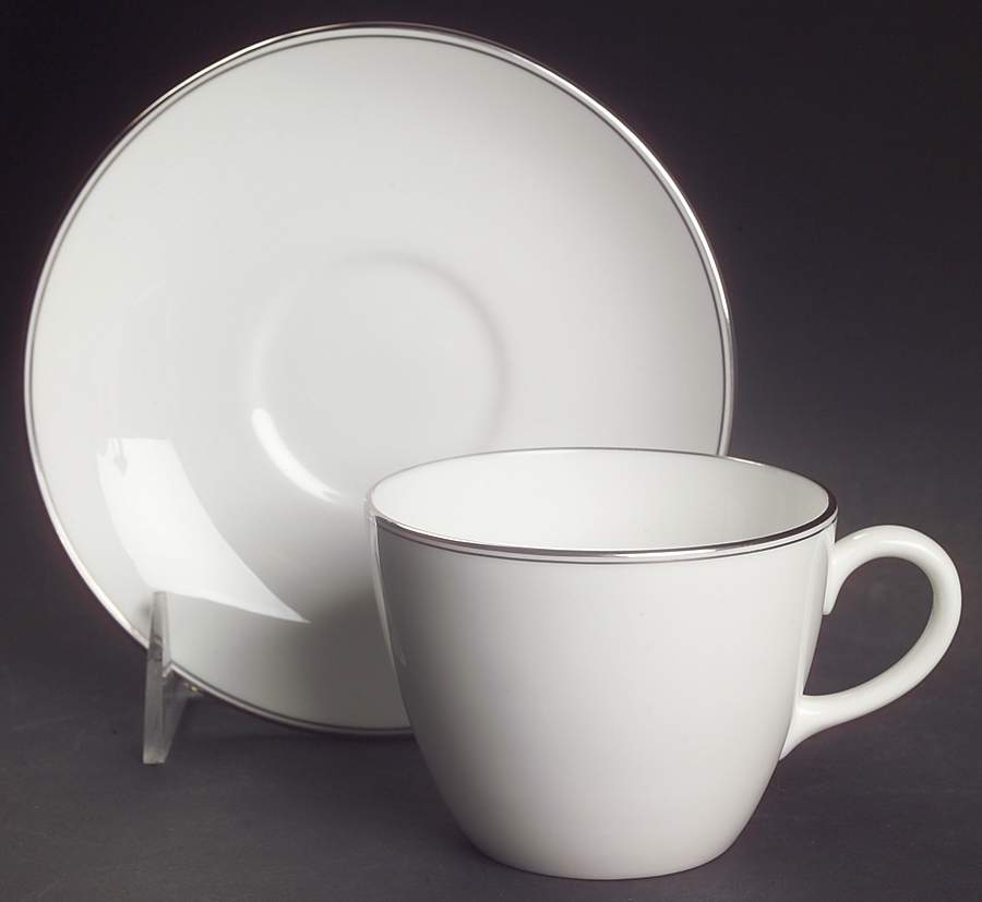 Doric (Platinum Trim) Flat Cup & Saucer Set by Wedgwood-1