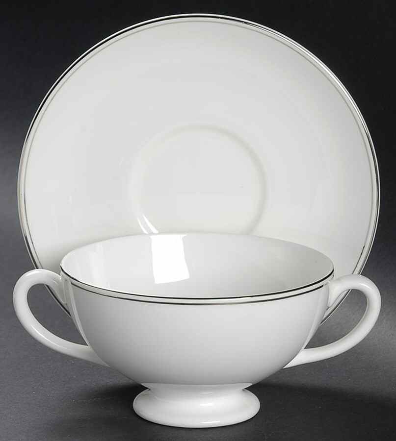 Doric (Platinum Trim) Footed Cream Soup Bowl & Saucer Set by Wedgwood-1