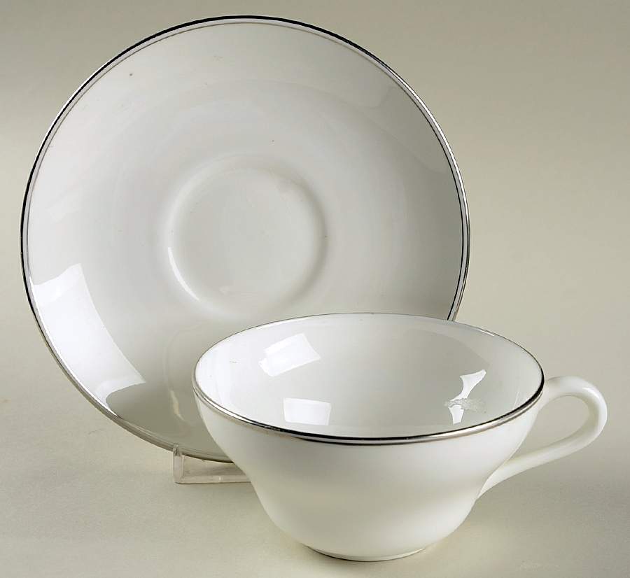 Doric (Platinum Trim) Flat Cup & Saucer Set by Wedgwood-1