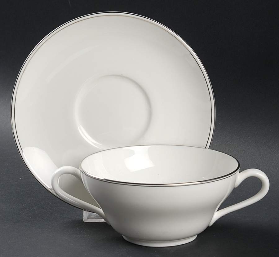 Doric (Platinum Trim) Flat Cream Soup Bowl & Saucer Set by Wedgwood-1
