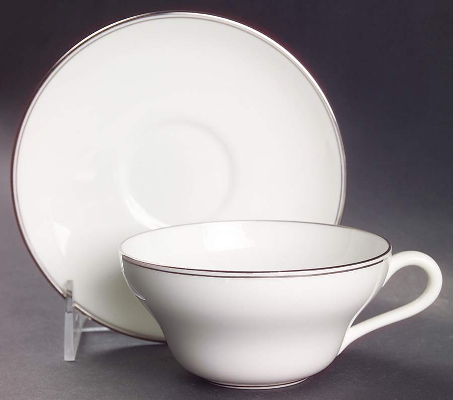 Doric (Platinum Trim) Flat Cup & Saucer Set by Wedgwood-1