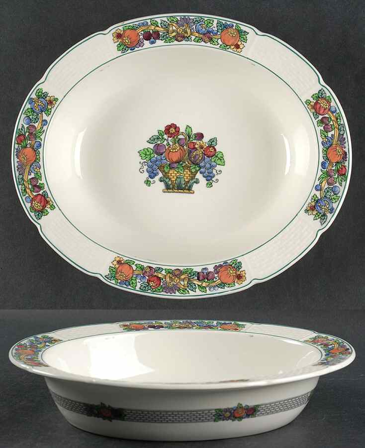 Dover (Scallop, Green Trim) 10" Oval Vegetable Bowl by Wedgwood-1