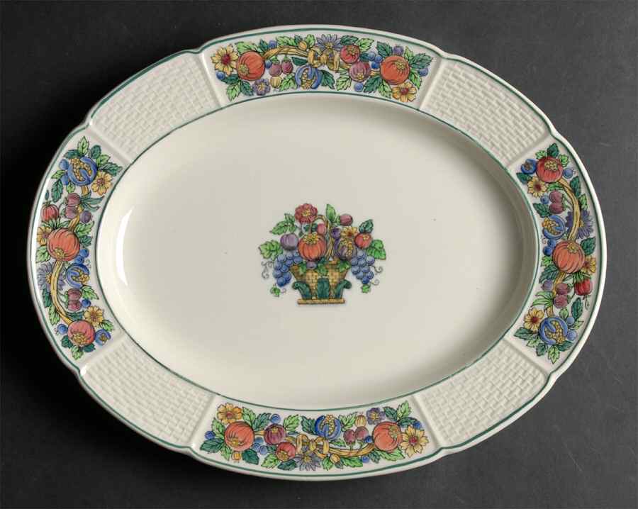 Dover (Scallop, Green Trim) 12" Oval Serving Platter by Wedgwood-1