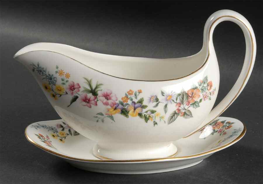 Downland (Gold Trim) Gravy Boat & Underplate by Wedgwood-1