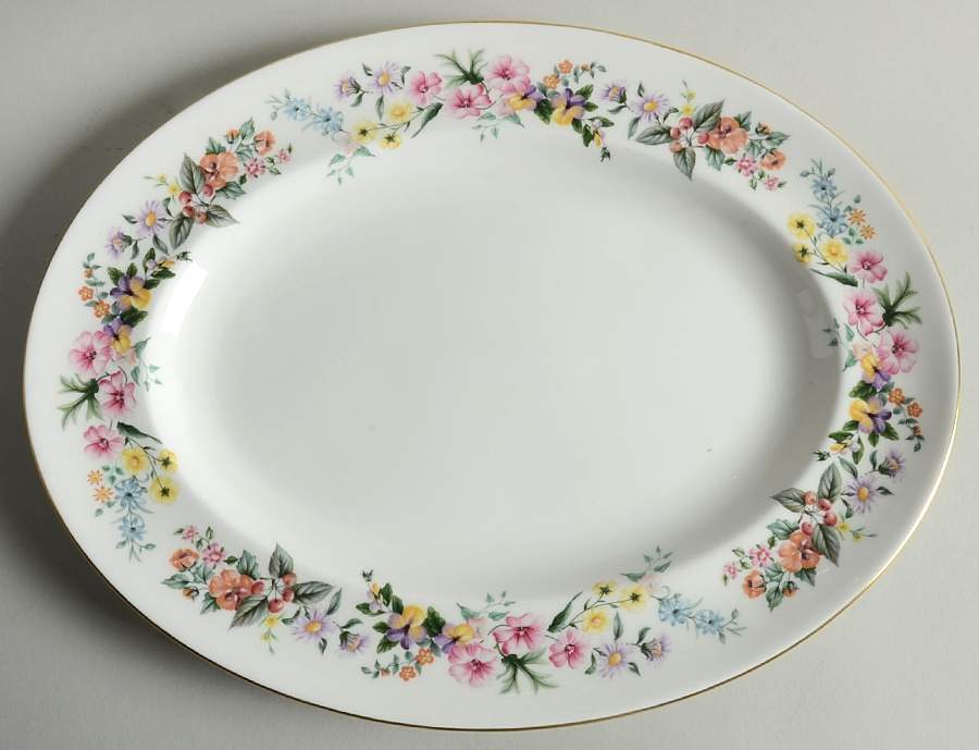 Downland (Gold Trim) 13" Oval Serving Platter by Wedgwood-1