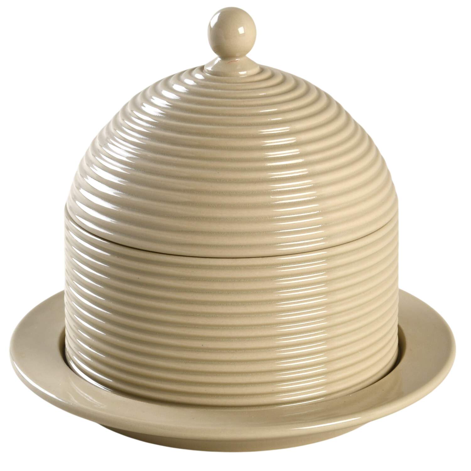 Drabware (Older, Glossy) Honey Pot with Lid and Attached Plate by Wedgwood-1