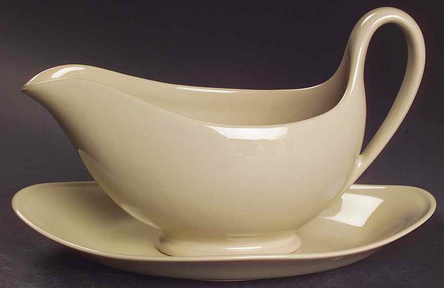 Drabware (Older, Glossy) Gravy Boat & Underplate/Relish by Wedgwood-1
