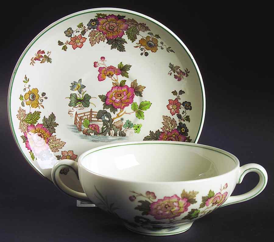 Eastern Flowers Flat Cream Soup Bowl & Saucer Set by Wedgwood-1