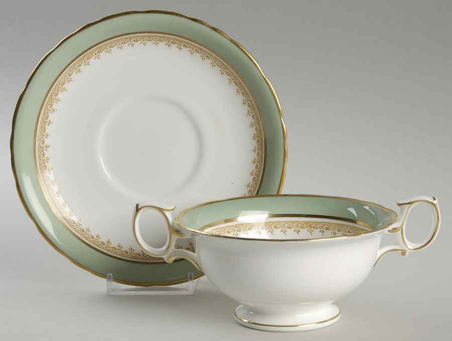 Eccles Bead Celadon Footed Cream Soup Bowl & Saucer Set by Wedgwood-1